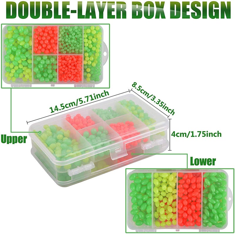 OROOTL Fishing Beads Saltwater Freshwater, 1000pcs Glow Fish Beads Soft Rubber Fishing Line Bead Oval Round Luminous Bait Eggs for Rigs Steelhead Trout Bass Salmon Lure Making - Image 5